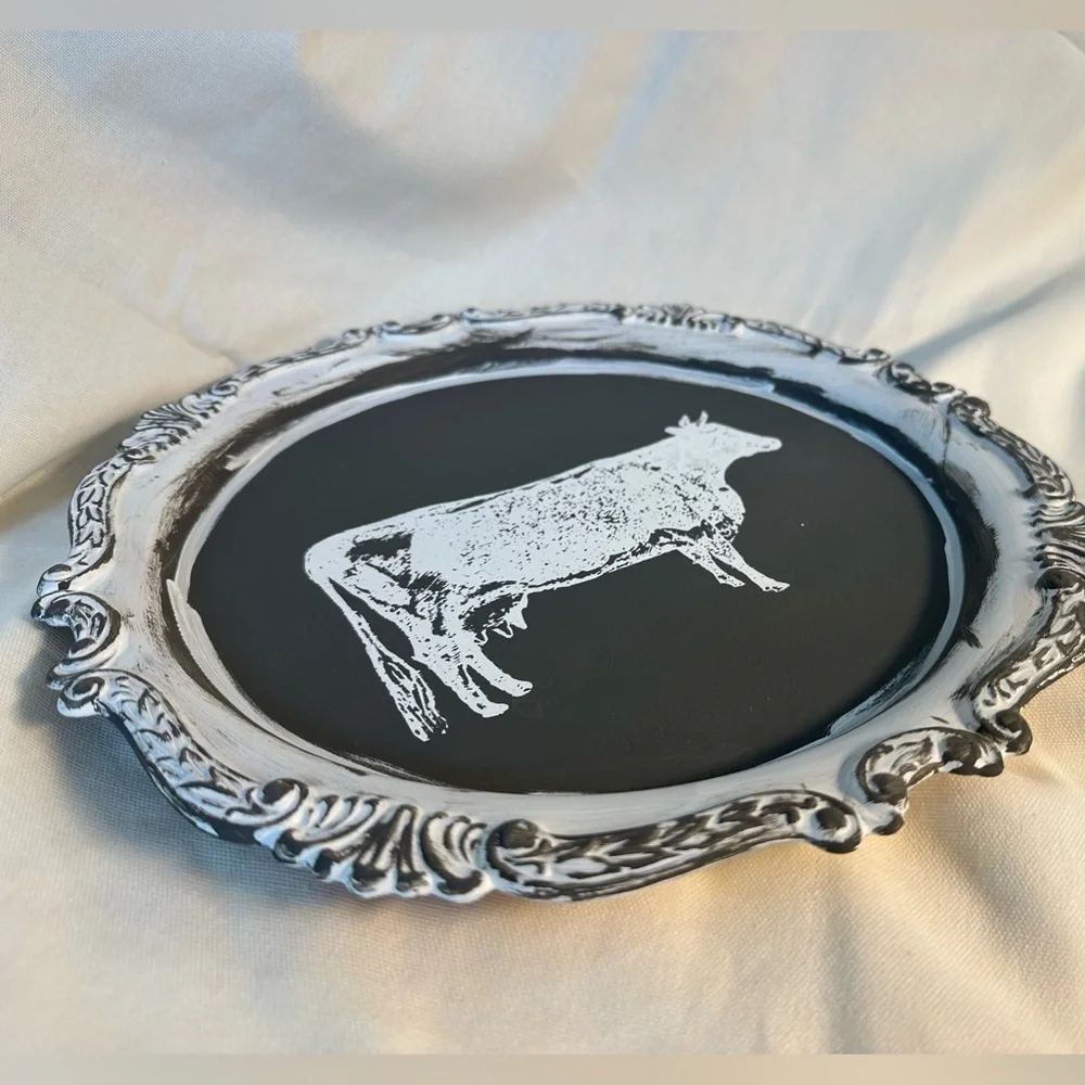 Silver platter hand painted to a French country tray.